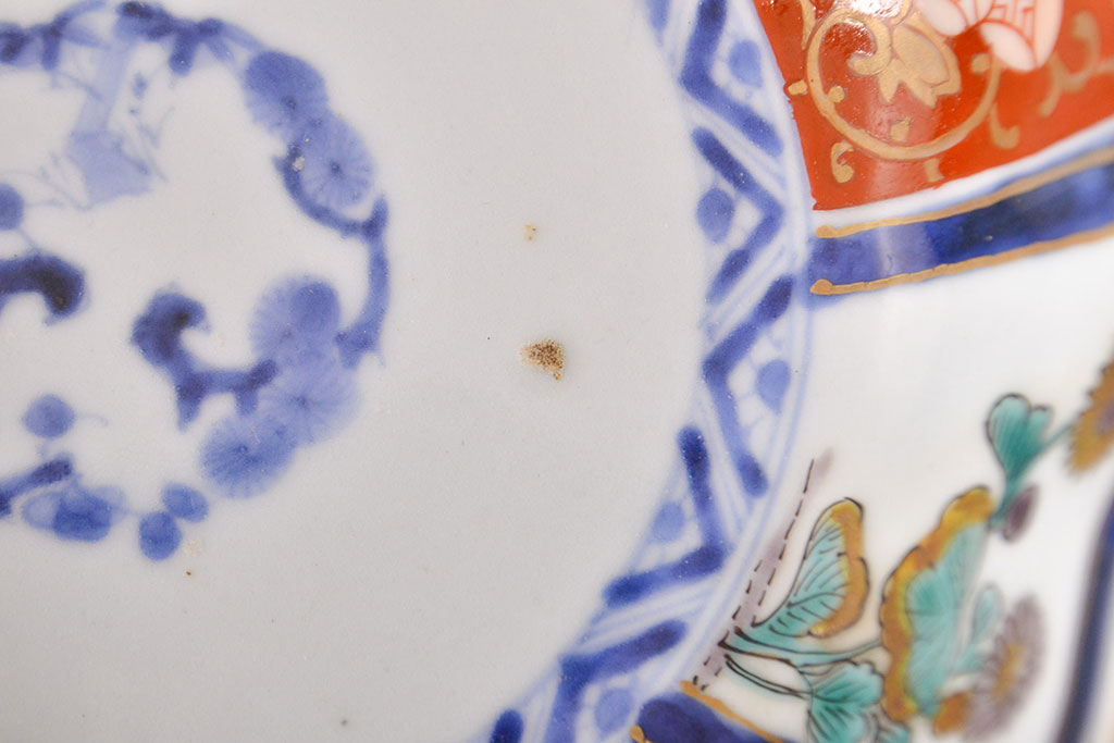 江戸期　古伊万里　成化年製　色絵窓絵染付なます皿2枚セット(和食器、深皿)(R-051907)