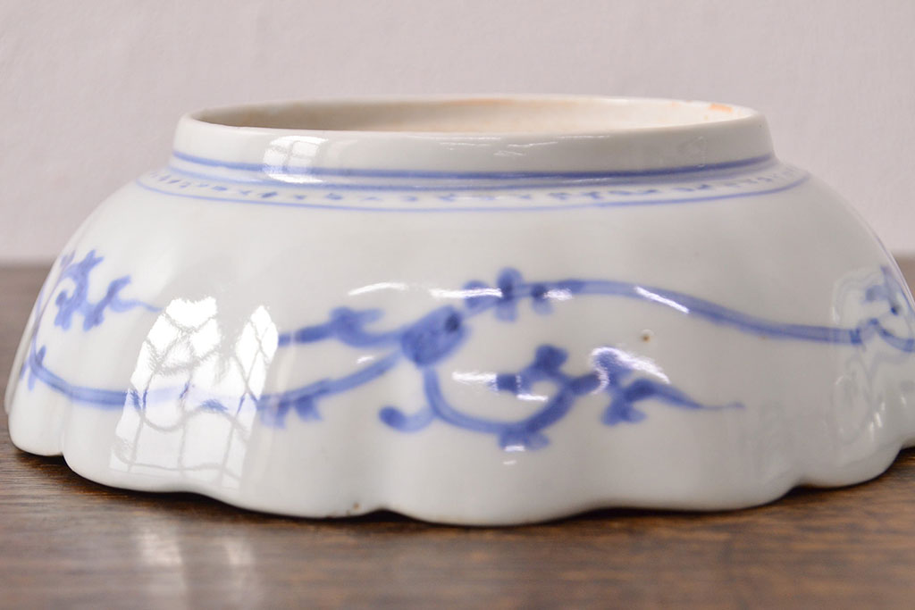 江戸期　古伊万里　成化年製　色絵窓絵染付なます皿2枚セット(和食器、深皿)(R-051907)