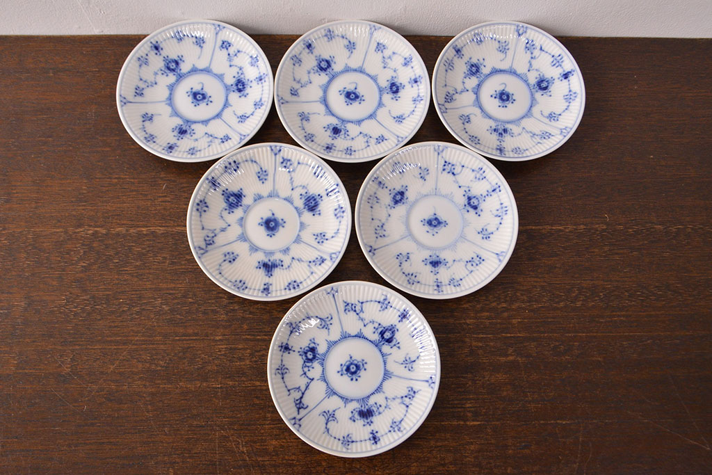 ROYAL COPENHAGEN(ロイヤルコペンハーゲン)　ブルーフルーテッド プレイン　カップ&ソーサー6客セット　二級品(R-051934)