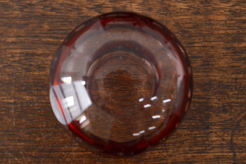 昭和初期　古い赤切子グラス　6客セット(カットガラス)(R-051943)