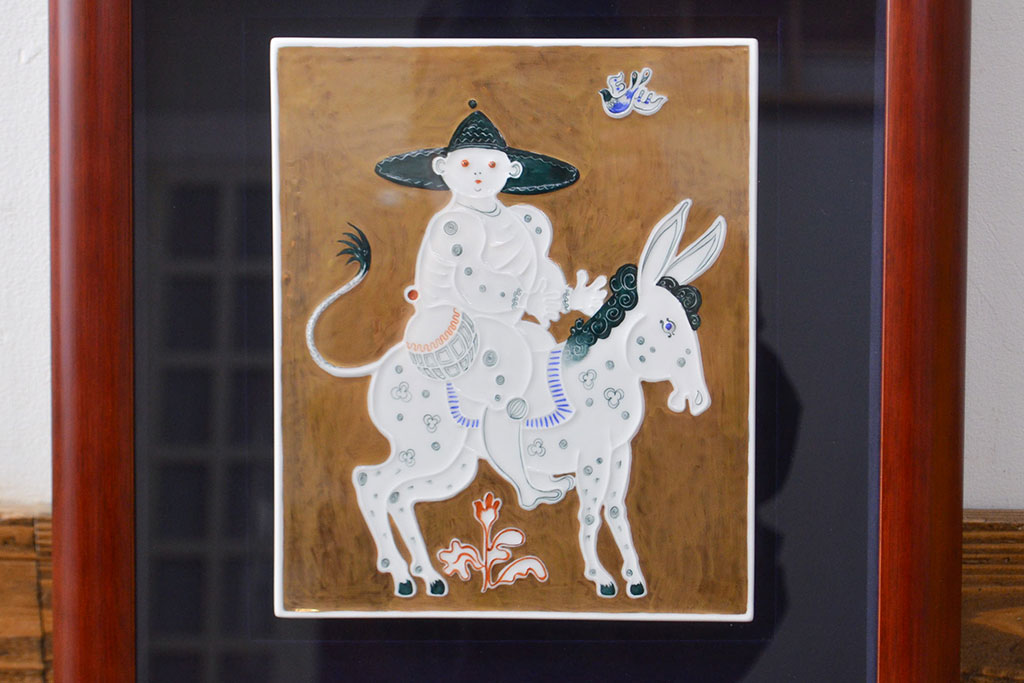 Meissen　マイセン　サンチョパンサ　プラーク(陶板画)　額装　(ドンキホーテ)(R-051948)