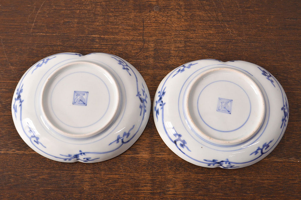 江戸期　古伊万里　蛸唐草文　渦福　変形皿2枚セット(和食器)(R-051970)