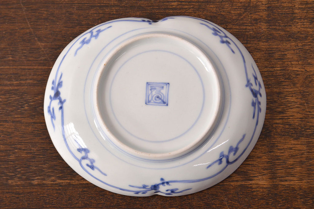 江戸期　古伊万里　蛸唐草文　渦福　変形皿2枚セット(和食器)(R-051970)