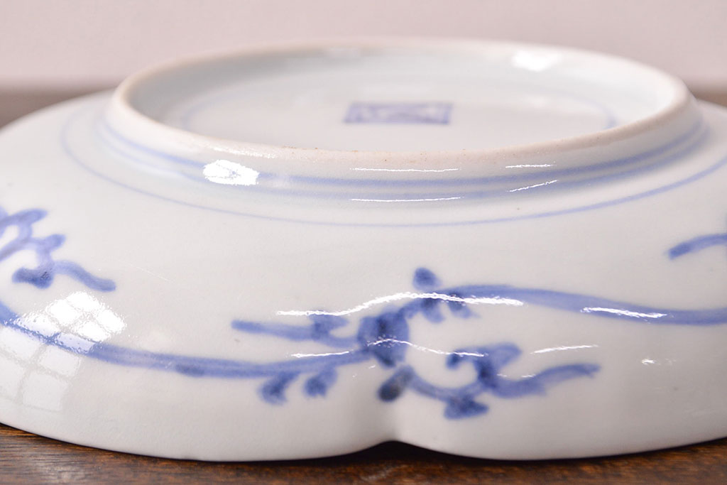 江戸期　古伊万里　蛸唐草文　渦福　変形皿2枚セット(和食器)(R-051970)