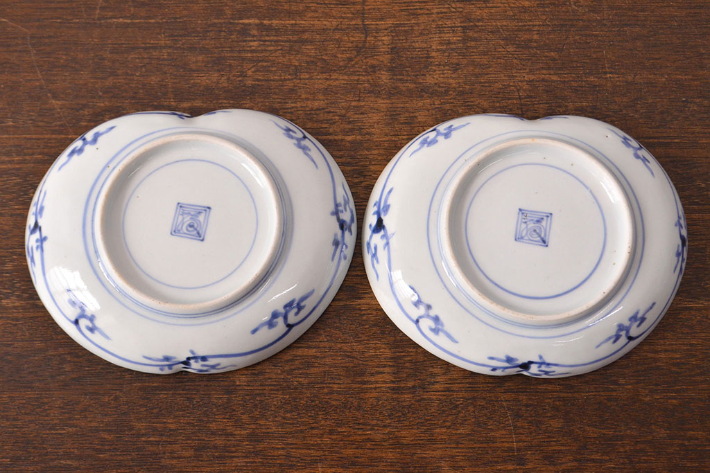 江戸期　古伊万里　蛸唐草文　渦福　変形皿2枚セット(和食器)(R-051971)