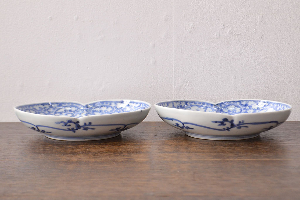 江戸期　古伊万里　蛸唐草文　渦福　変形皿2枚セット(和食器)(R-051972)