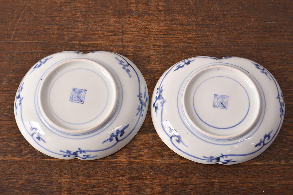 江戸期　古伊万里　蛸唐草文　渦福　変形皿2枚セット(和食器)(R-051972)