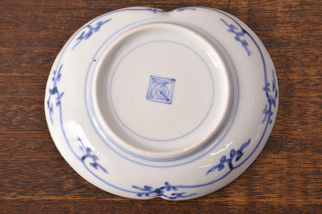 江戸期　古伊万里　蛸唐草文　渦福　変形皿2枚セット(和食器)(R-051972)