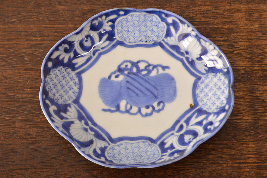 江戸期　古伊万里　染付変形皿2枚セット(和食器)(R-051975)