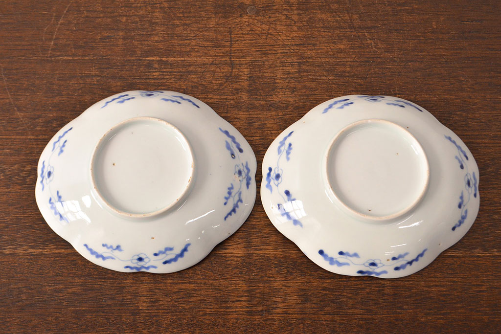 江戸期　古伊万里　染付変形皿2枚セット(和食器)(R-051975)