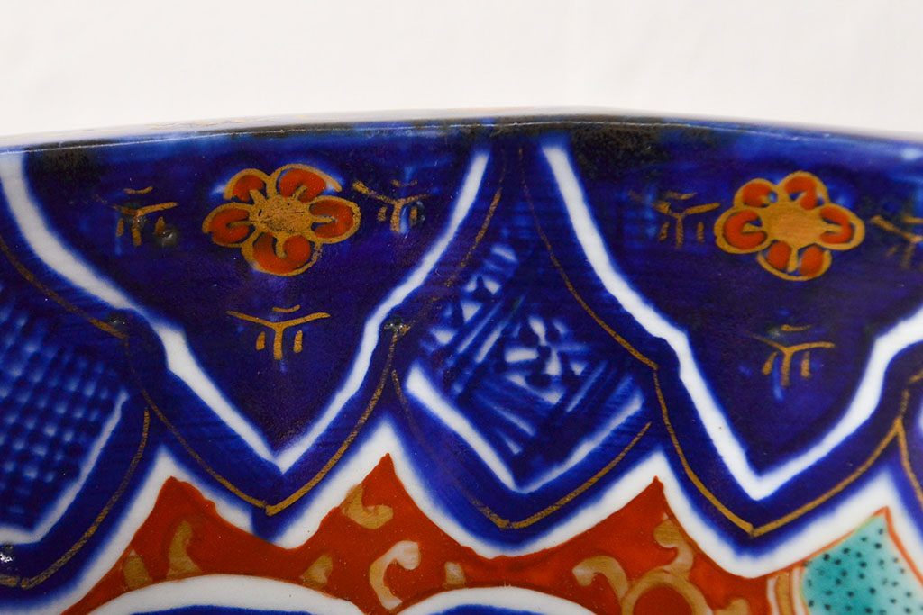 明治期　色絵　富士山図　窓絵　染付　深鉢(深皿、和食器)(R-051979)