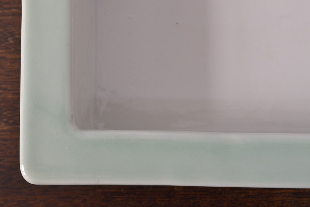 古い　池林堂半七製　青磁陽刻　水盤(植木鉢、ディスプレイ)(R-051982)