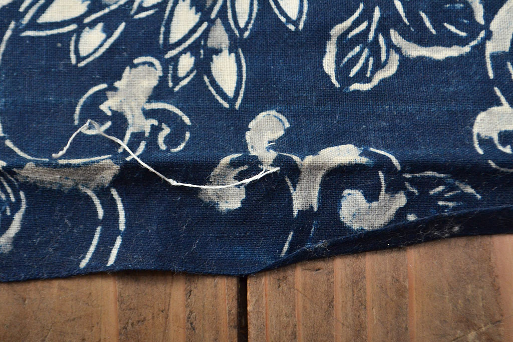 明治〜大正　藍型染め木綿古布(布団皮、藍染)(R-051995)