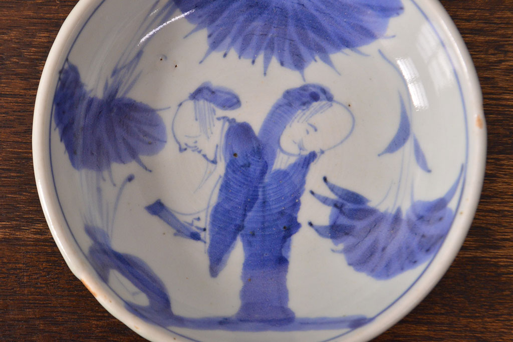 江戸期　古伊万里　染付仙人図　なます皿2枚セット(中皿、和食器)(R-051997)