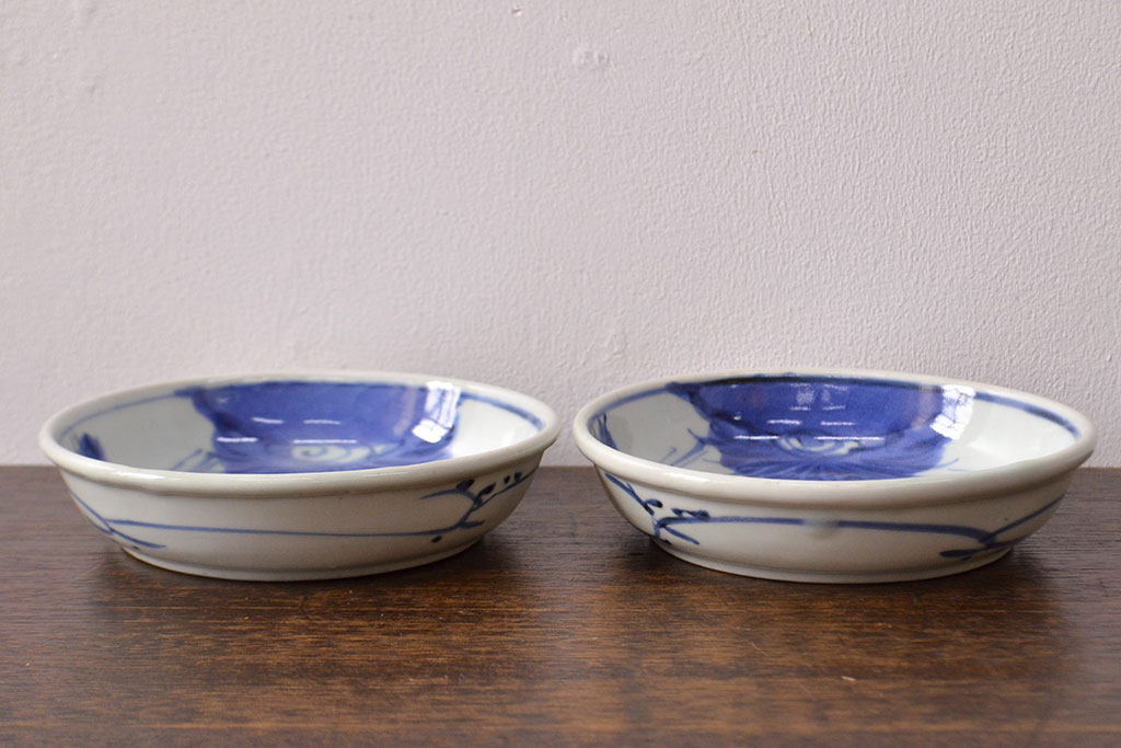 江戸期　古伊万里　染付仙人図　なます皿2枚セット(中皿、和食器)(R-052001)