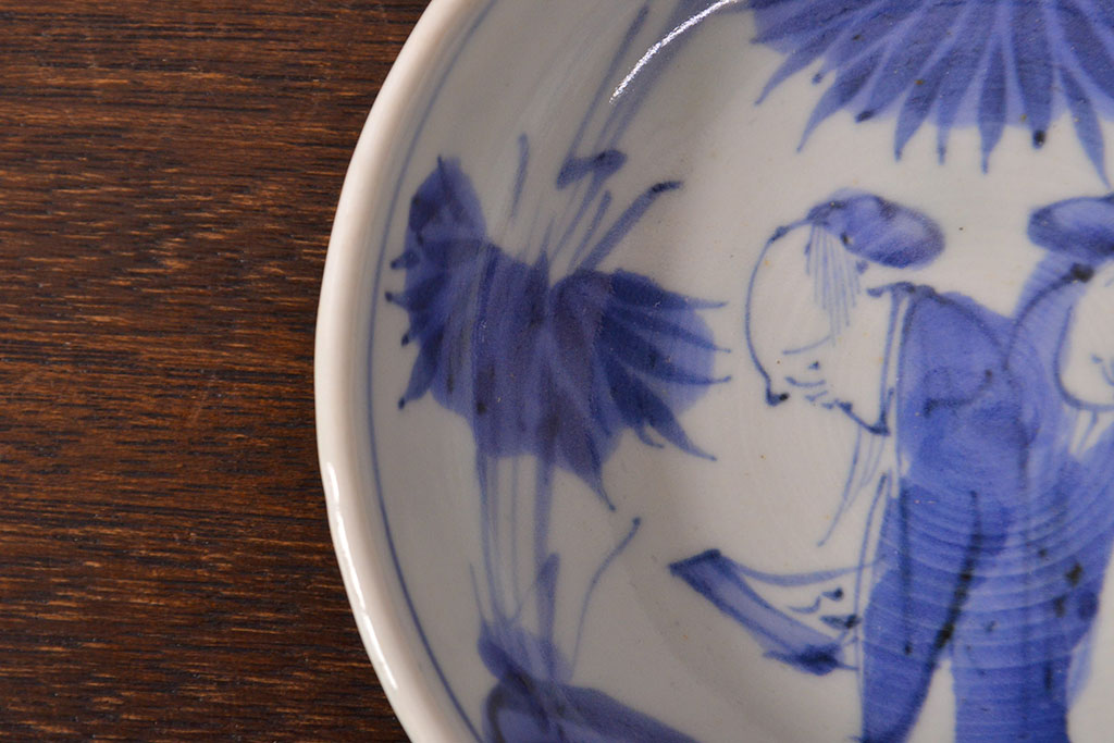 江戸期　古伊万里　染付仙人図　なます皿2枚セット(中皿、和食器)(R-052001)