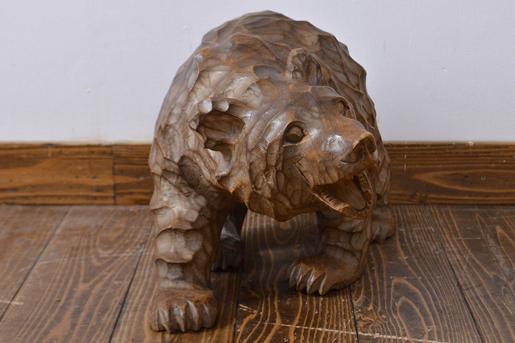 古い熊　木彫り　銘無し(木彫の置物、置き物、ディスプレイ、北海道、アイヌ)(R-052009)