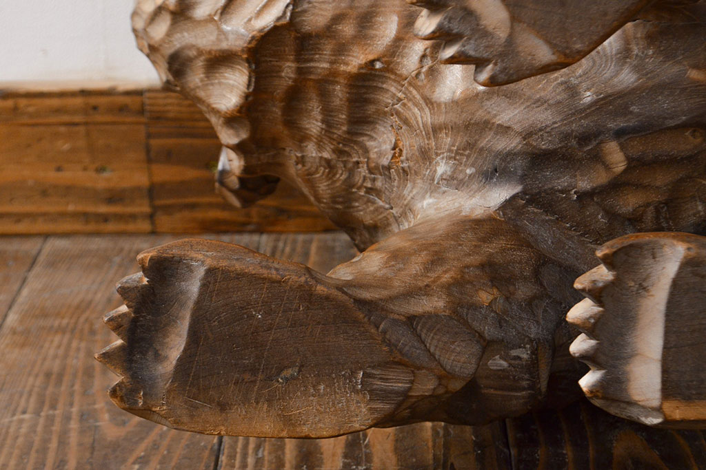 古い熊　木彫り　銘無し(木彫の置物、置き物、ディスプレイ、北海道、アイヌ)(R-052009)