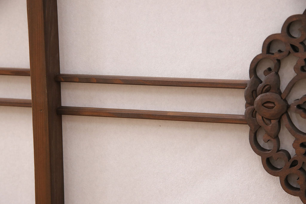 ラフジュ工房オリジナル　古建具リメイク　透かし彫りが上品なアクセントになる引き戸のテレビ台(ローボード、テレビボード、収納棚)(R-052022)