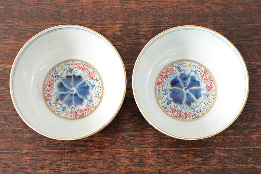 大清光緒年製　色絵染付蓋茶碗2客セット(伊万里、中国?)(R-052052)
