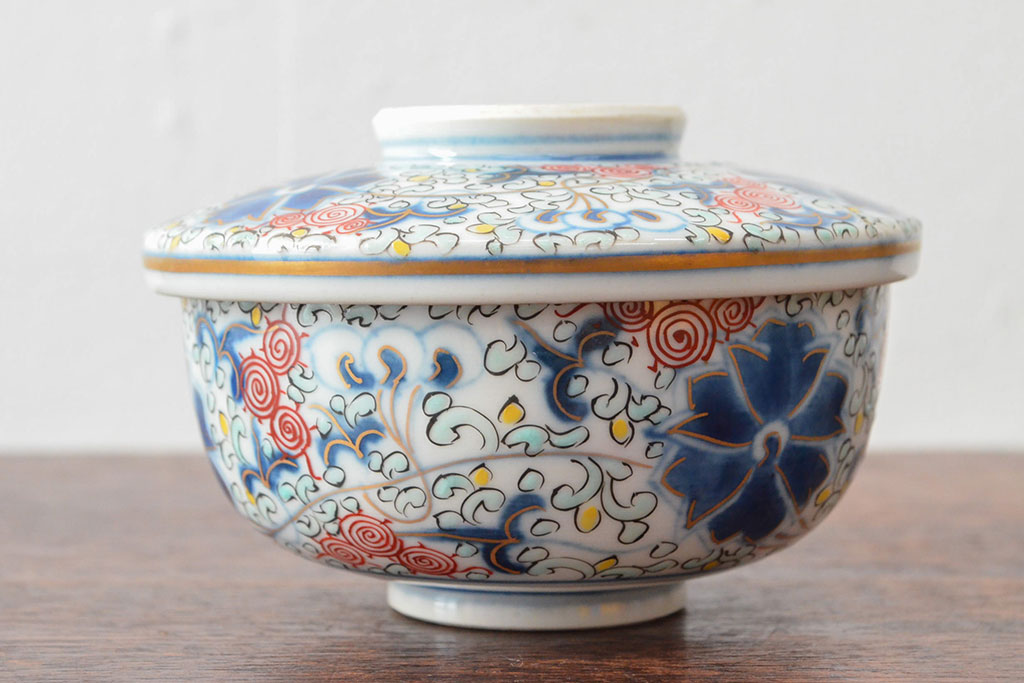 大清光緒年製　色絵染付蓋茶碗2客セット(伊万里、中国?)(R-052052)