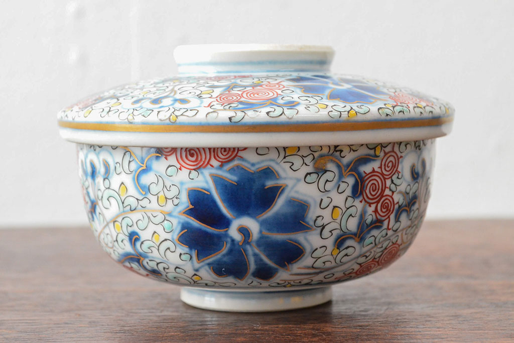 大清光緒年製　色絵染付蓋茶碗2客セット(伊万里、中国?)(R-052052)