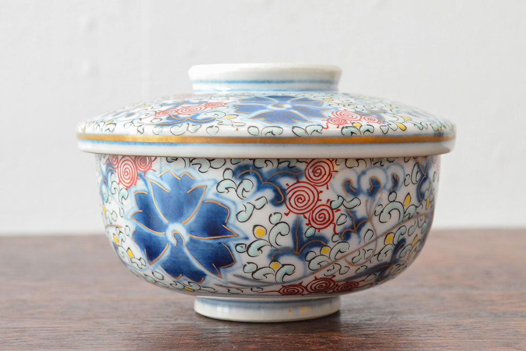 大清光緒年製　色絵染付蓋茶碗2客セット(伊万里、中国?)(R-052052)