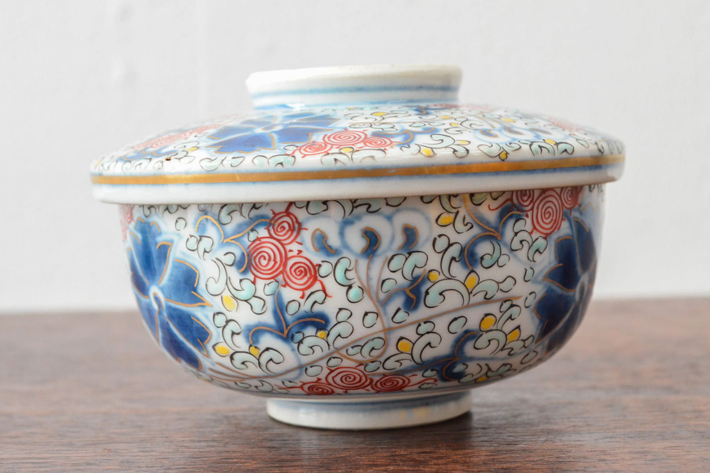 大清光緒年製　色絵染付蓋茶碗2客セット(伊万里、中国?)(R-052052)