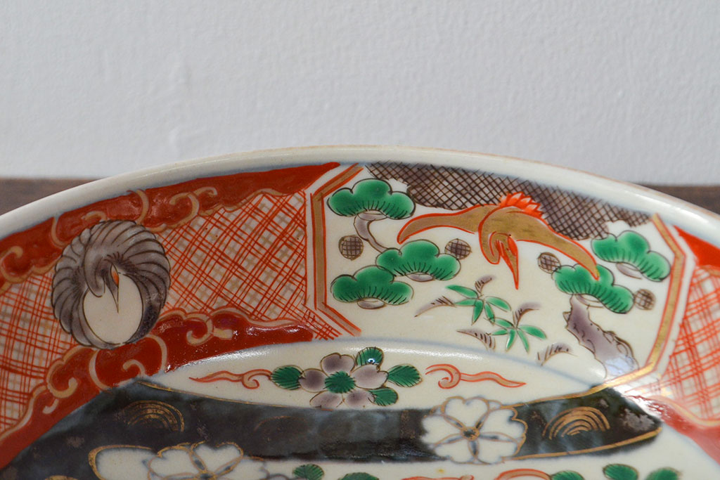 江戸期　古伊万里　色絵染付花模様　深鉢2点セット(深皿、和食器)(R-052062)