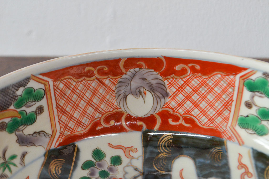 江戸期　古伊万里　色絵染付花模様　深鉢2点セット(深皿、和食器)(R-052062)