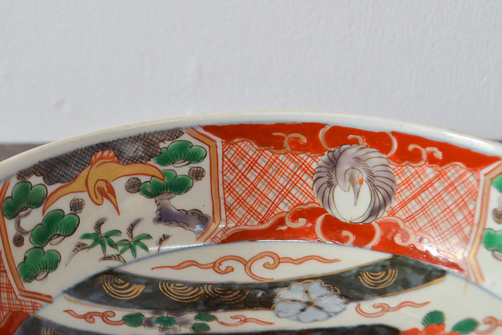 江戸期　古伊万里　色絵染付花模様　深鉢2点セット(深皿、和食器)(R-052062)