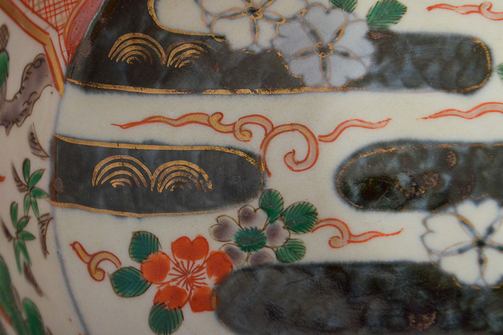 江戸期　古伊万里　色絵染付花模様　深鉢2点セット(深皿、和食器)(R-052062)
