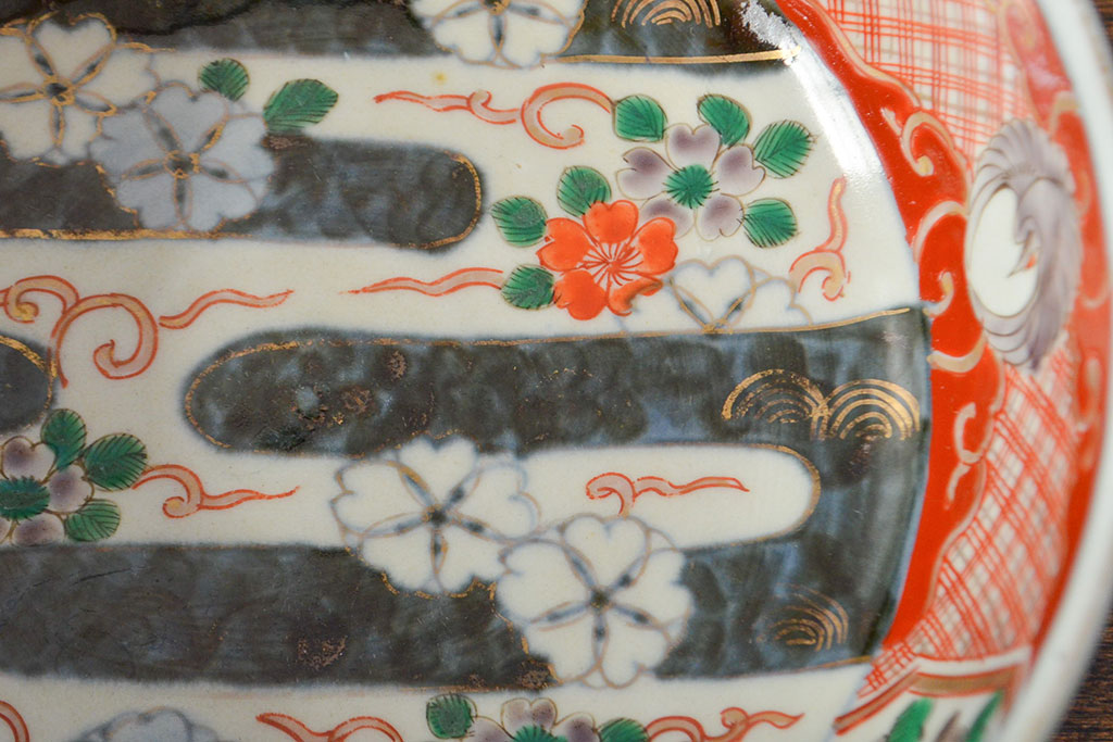 江戸期　古伊万里　色絵染付花模様　深鉢2点セット(深皿、和食器)(R-052062)