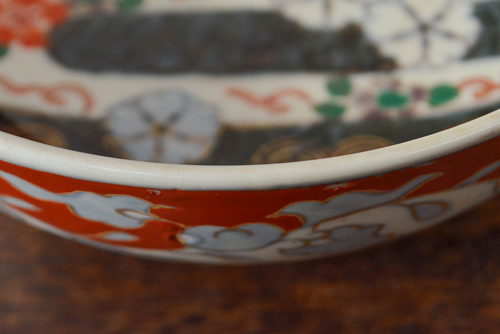 江戸期　古伊万里　色絵染付花模様　深鉢2点セット(深皿、和食器)(R-052062)