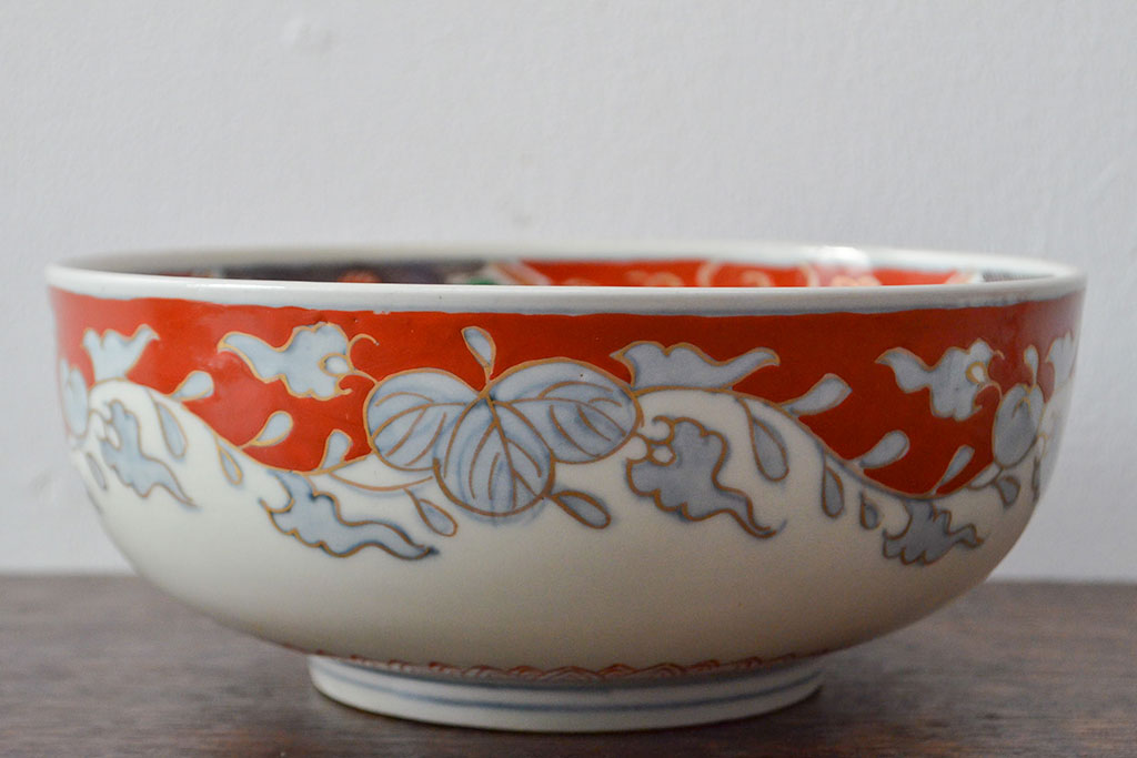江戸期　古伊万里　色絵染付花模様　深鉢2点セット(深皿、和食器)(R-052062)