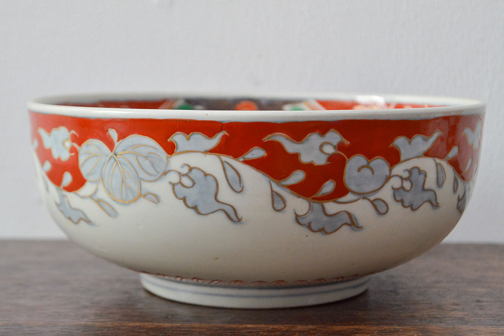 江戸期　古伊万里　色絵染付花模様　深鉢2点セット(深皿、和食器)(R-052062)