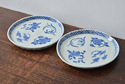 アンティーク雑貨　大正昭和初期　朱塗り　鶴蒔絵　お椀5客セット(木製漆器、和食器)(R-040554)