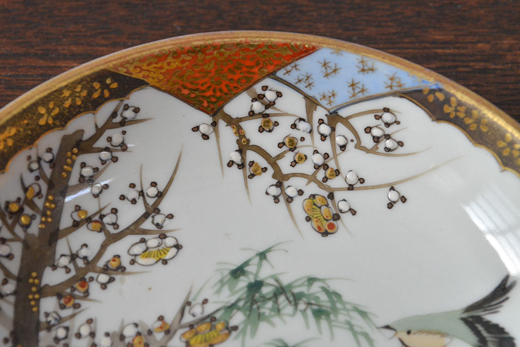 明治〜大正　九谷焼　花鳥図　色絵　小皿6枚セット(和食器)(R-052093)
