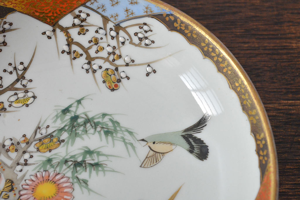 明治〜大正　九谷焼　花鳥図　色絵　小皿6枚セット(和食器)(R-052093)