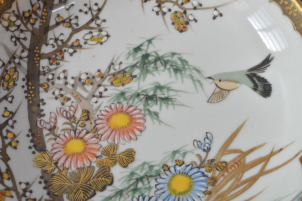 明治〜大正　九谷焼　花鳥図　色絵　小皿6枚セット(和食器)(R-052093)