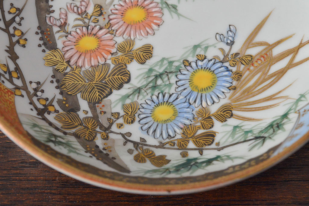 明治〜大正　九谷焼　花鳥図　色絵　小皿6枚セット(和食器)(R-052093)