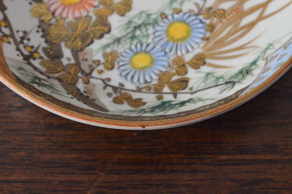 明治〜大正　九谷焼　花鳥図　色絵　小皿6枚セット(和食器)(R-052093)