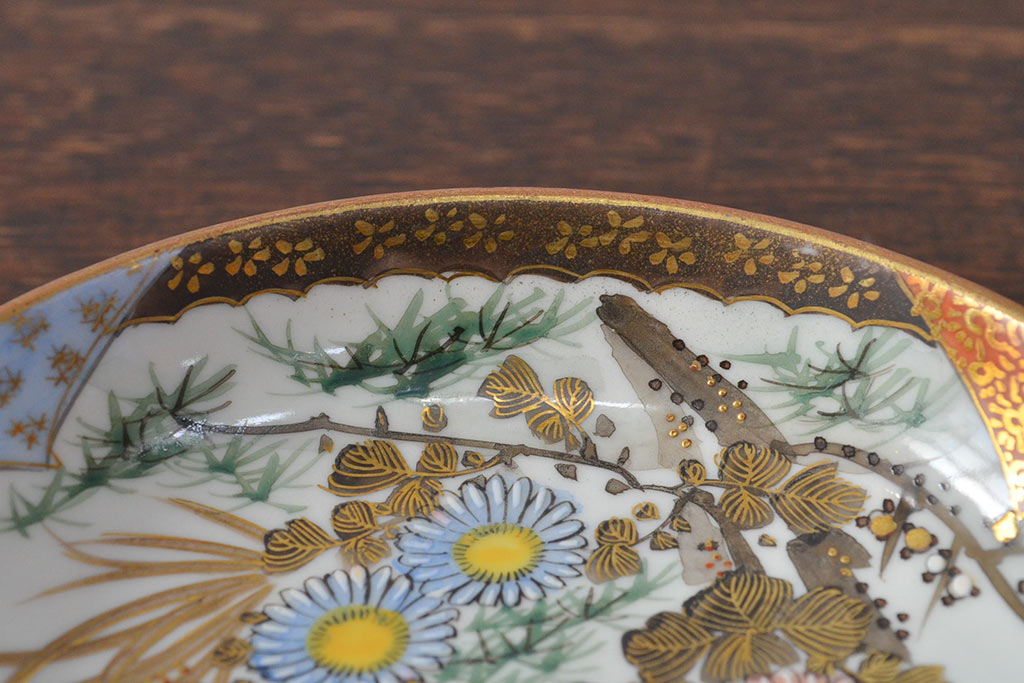 明治〜大正　九谷焼　花鳥図　色絵　小皿6枚セット(和食器)(R-052093)