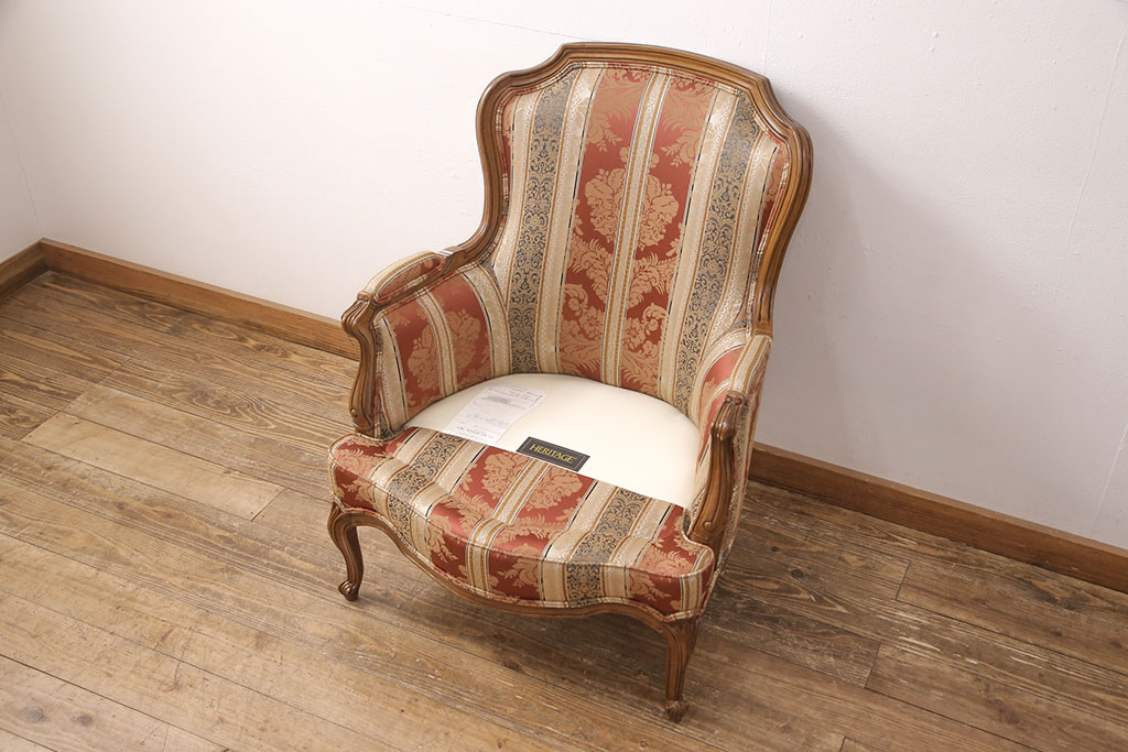 中古　美品　DREXEL HERITAGE(ドレクセルヘリテイジ)　 Upholstery(アップホルスタリー)　エレガントな佇まいのラウンジチェア(一人掛けソファ、1P、アームソファ)(定価約59万円)(R-052094)