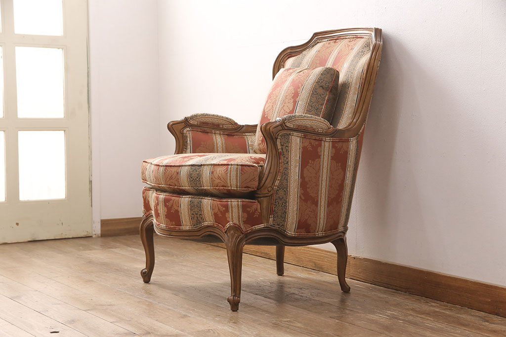 中古　美品　DREXEL HERITAGE(ドレクセルヘリテイジ)　 Upholstery(アップホルスタリー)　エレガントな佇まいのラウンジチェア(一人掛けソファ、1P、アームソファ)(定価約59万円)(R-052095)