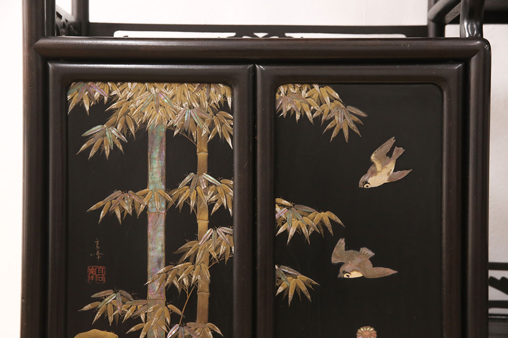 ☆価格応談！時代物の 注文 唐木の衝立 蒔絵細工と螺鈿細工が綺麗