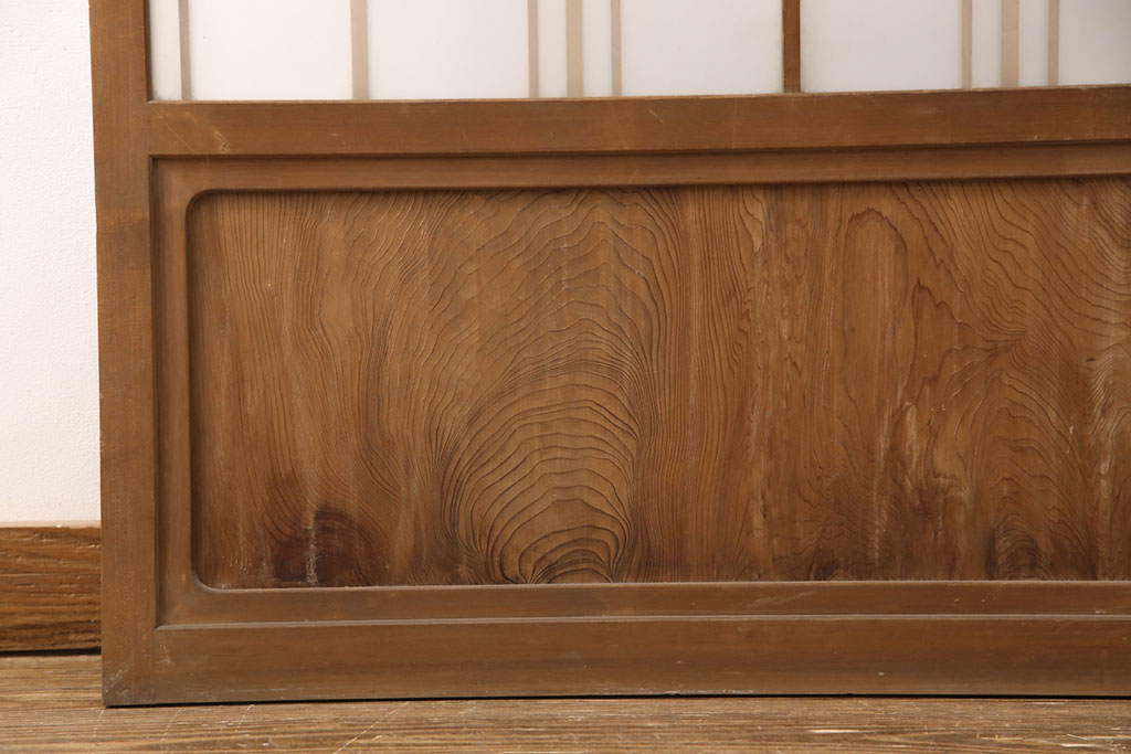 和製アンティーク　腰板杉材　こだわりの空間づくりにおすすめ!凝ったつくりのガラス戸2枚セット(建具、引き戸)(R-052106)
