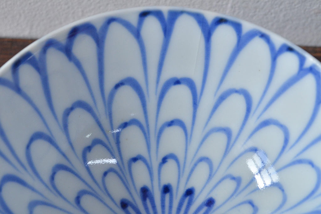 大正〜昭和初期　花文染付　蓋茶碗5客セット(和食器)(R-052123)