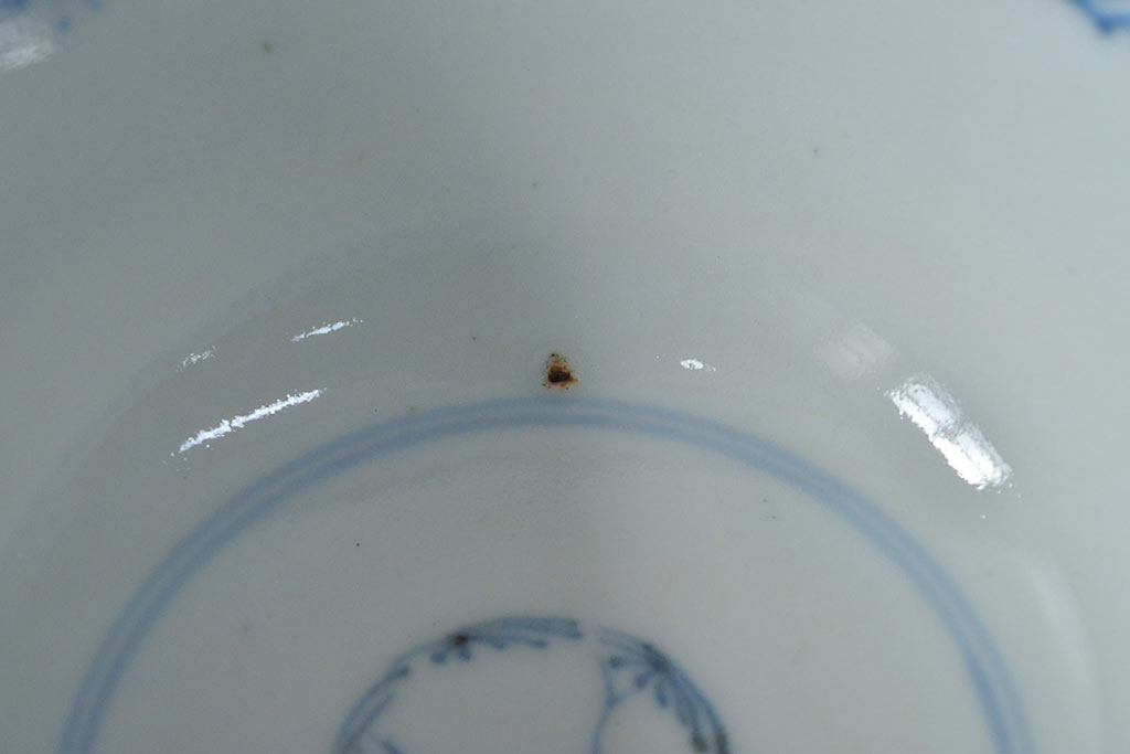 江戸期　古伊万里　染付微塵唐草　蓋茶碗3客セット(和食器)(R-052124)