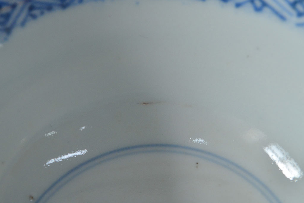 江戸期　古伊万里　染付微塵唐草　蓋茶碗3客セット(和食器)(R-052124)